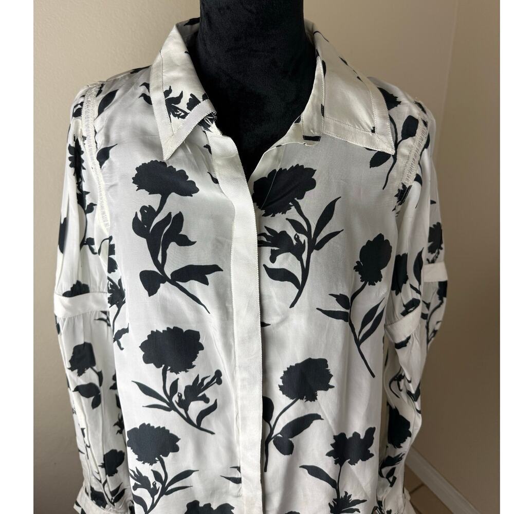 Maeve by Anthropologie Floral Blouse Black & White size L - Picture 5 of 10